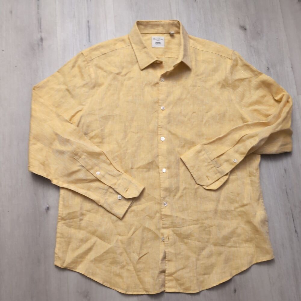 Baird McNutt Murano Men’s Large Yellow Long Sleeve 100% Linen Button Up